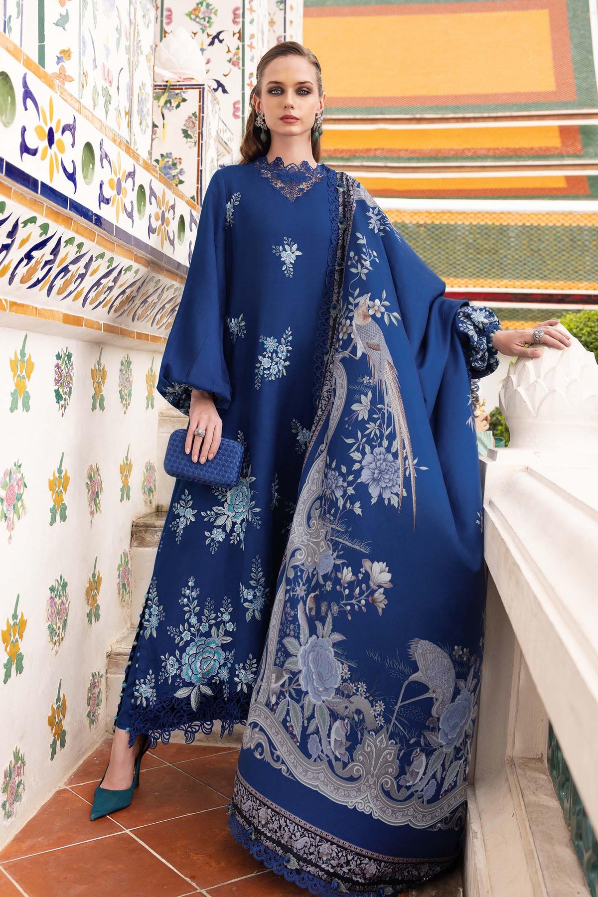 MARIA B- Embroidered Twill Linen Suit MPT-2808-B
