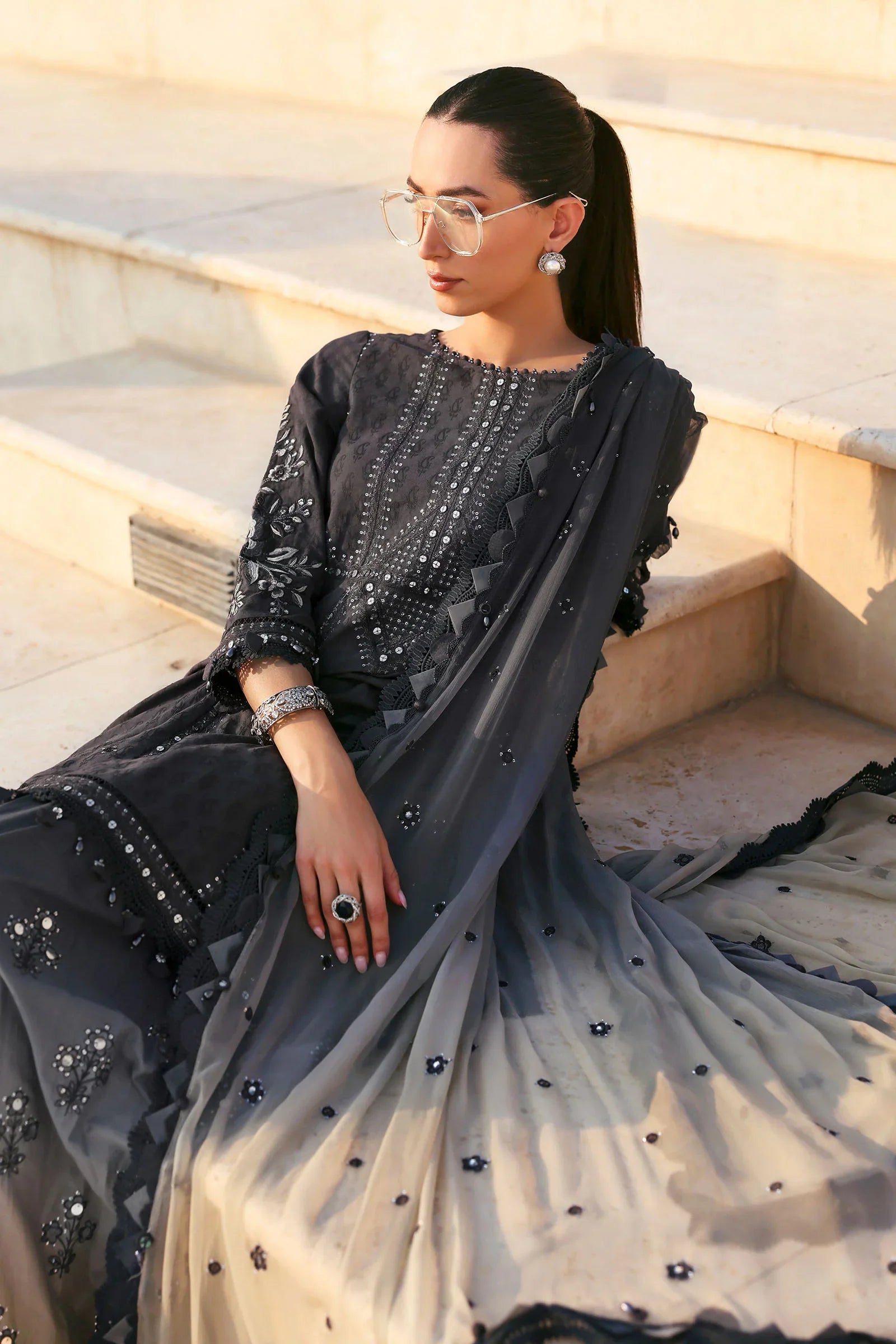 MARIA B - Embroidered Jacquard Lawn Suit D-2602-B