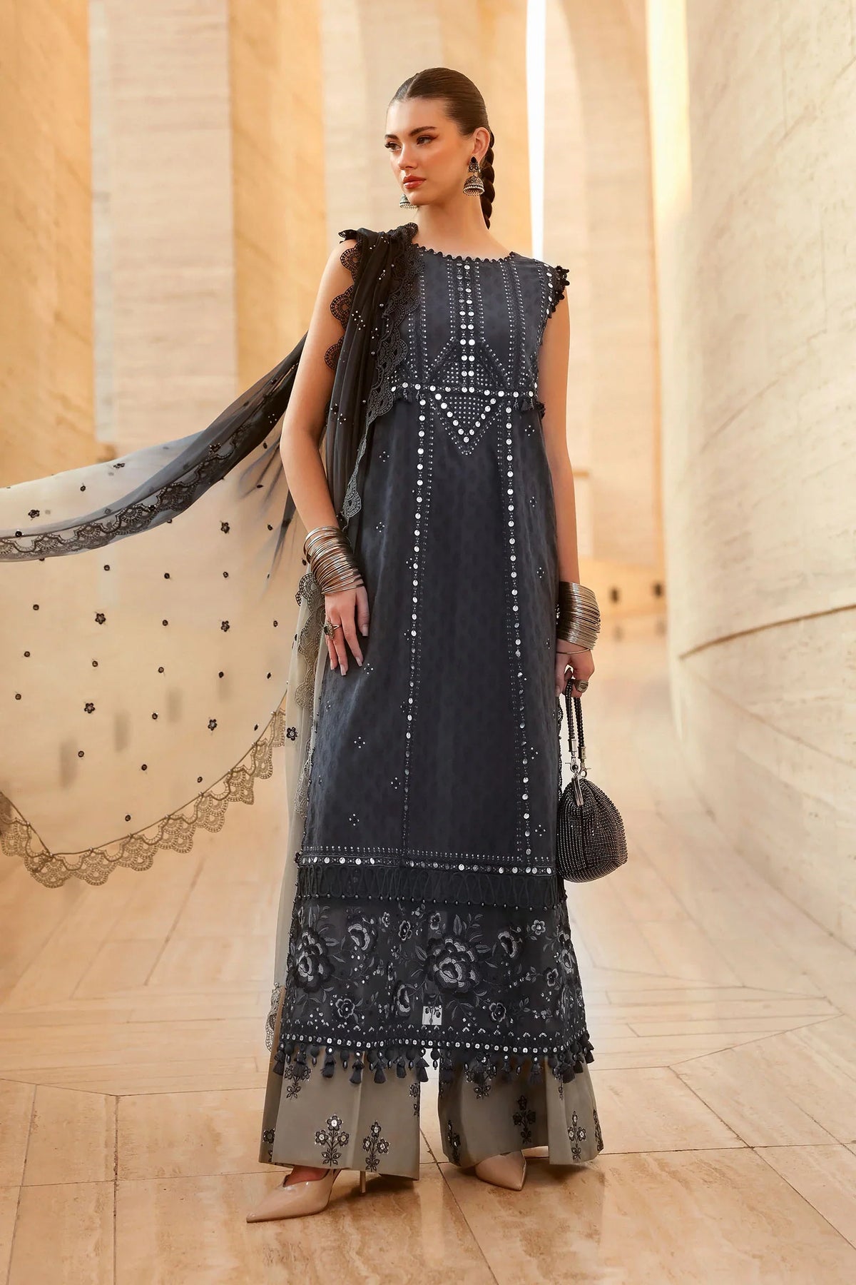 MARIA B - Embroidered Jacquard Lawn Suit D-2602-B