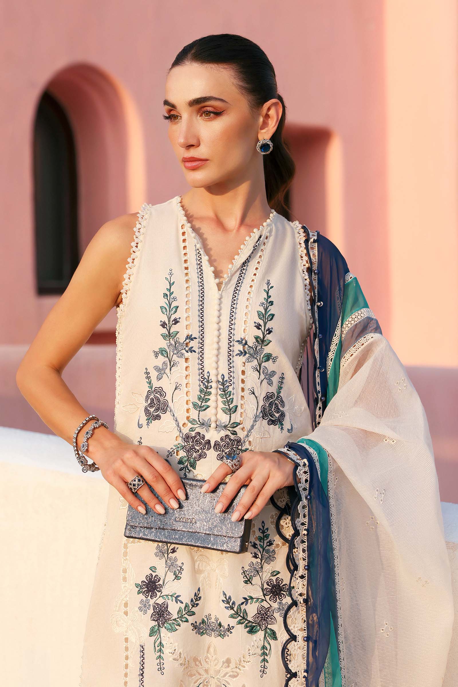 MARIA B - Embroidered Jacquard Lawn Suit D-2609-B