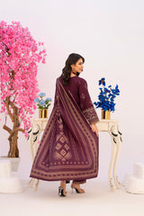 3 Piece Embroidered khaddar Suit - Burgundy