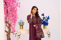 3 Piece Embroidered khaddar Suit - Burgundy