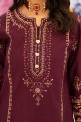 3 Piece Embroidered khaddar Suit - Burgundy