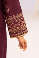 3 Piece Embroidered khaddar Suit - Burgundy