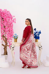 3 Piece Embroidered khaddar Suit - Red