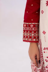 3 Piece Embroidered khaddar Suit - Red