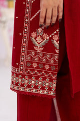 3 Piece Embroidered khaddar Suit - Red