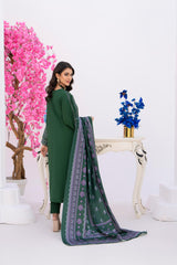 3 Piece Embroidered khaddar Suit - Green