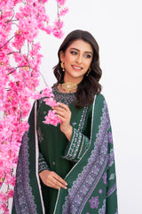 3 Piece Embroidered khaddar Suit - Green