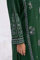 3 Piece Embroidered khaddar Suit - Green