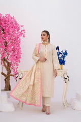 3 Piece Embroidered khaddar Suit - Off White