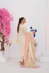 3 Piece Embroidered khaddar Suit - Off White