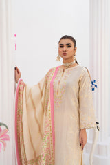 3 Piece Embroidered khaddar Suit - Off White