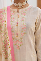 3 Piece Embroidered khaddar Suit - Off White