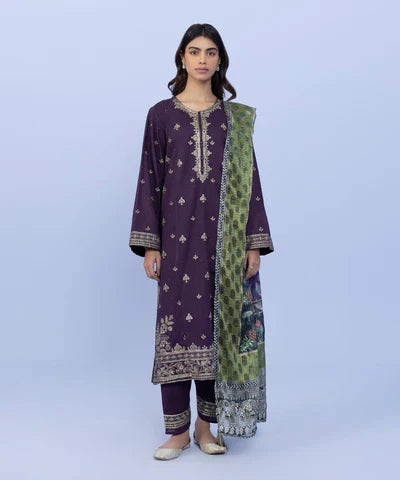 sapphire-3 PIECE - EMBROIDERED TEXTURED COTTON SUIT