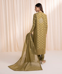 3 PIECE - EMBROIDERED JACQUARD SUIT_Olive Green