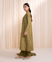 3 PIECE - EMBROIDERED JACQUARD SUIT_Olive Green