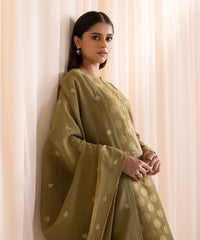 3 PIECE - EMBROIDERED JACQUARD SUIT_Olive Green