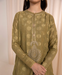 3 PIECE - EMBROIDERED JACQUARD SUIT_Olive Green