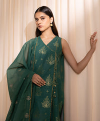 3 PIECE - EMBROIDERED JACQUARD SUIT_bottle Green