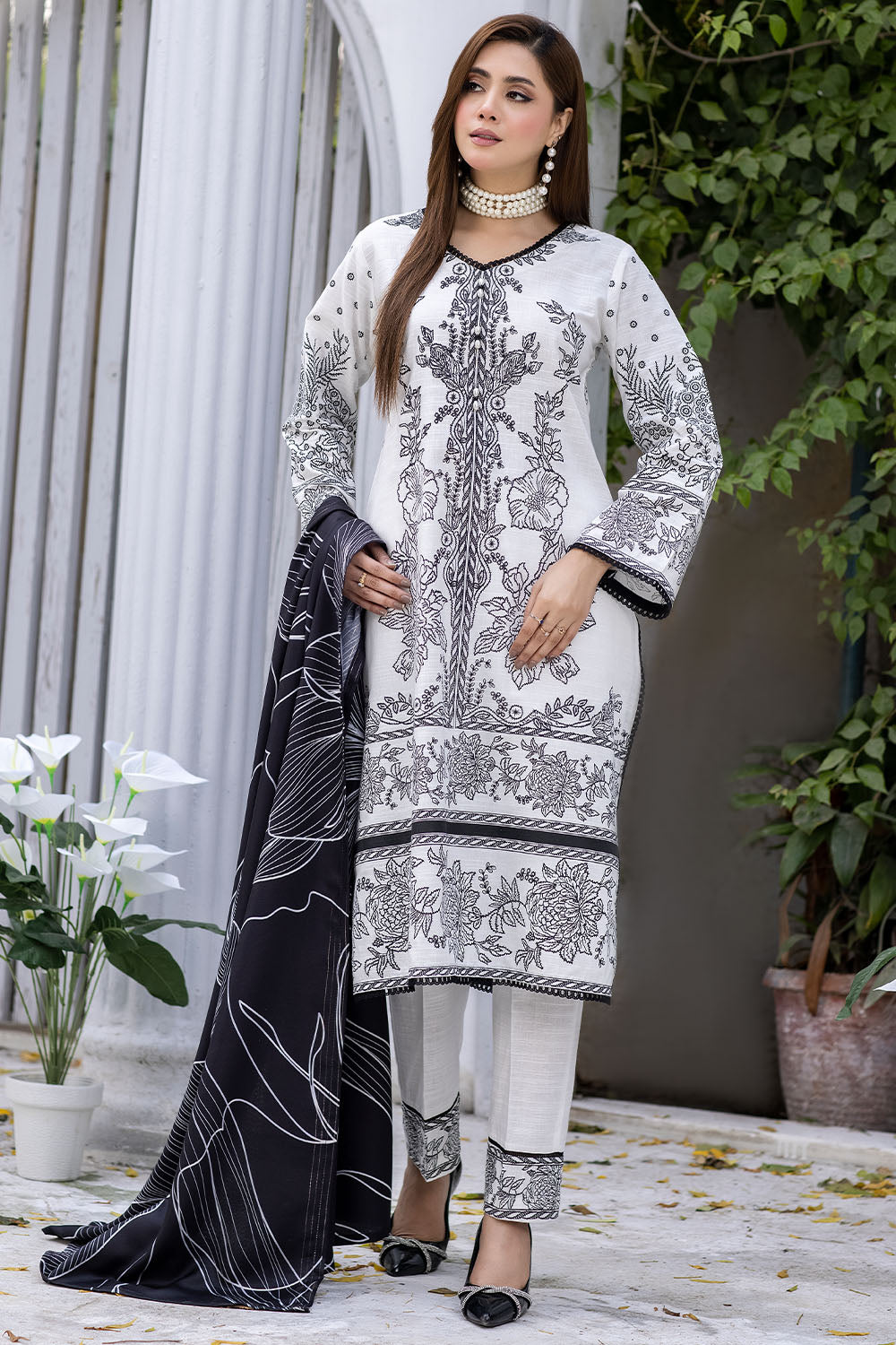 Screen Printed Cotton Lawn Suit- 7002 3 Pc by Madame