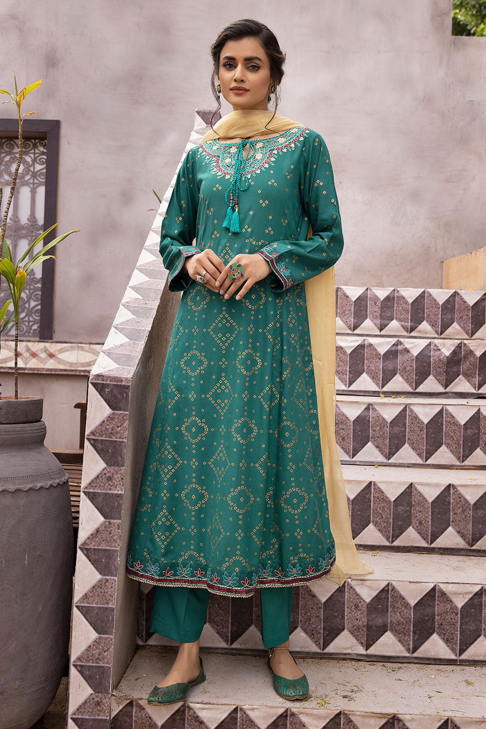 Embroidered Linen Frock Suit -2551