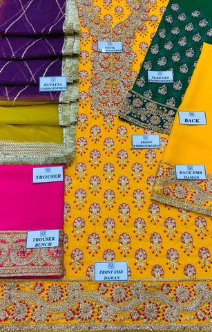 Haris Shakeel yellow mehndi chiffon