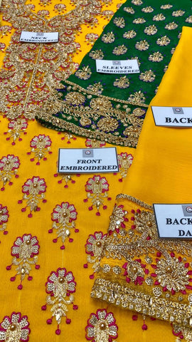 Haris Shakeel yellow mehndi chiffon