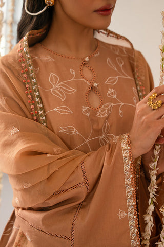 RUSTIC BROWN-3 PIECE EMBROIDERED LAWN SUIT